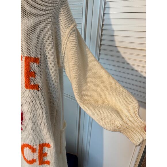 L🧡VE ☮️ PEACE Oversized White Knit Duster, Full Length Soft Warm Sweater +Scarf - Picture 9 of 11